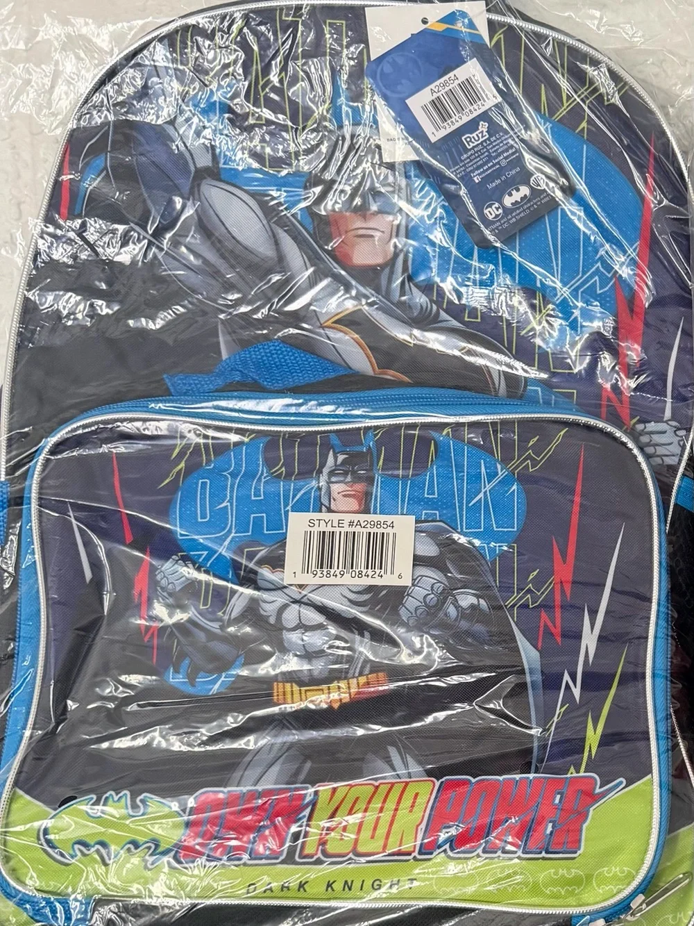 Batman Kids Backpack Blue Black Green Accents